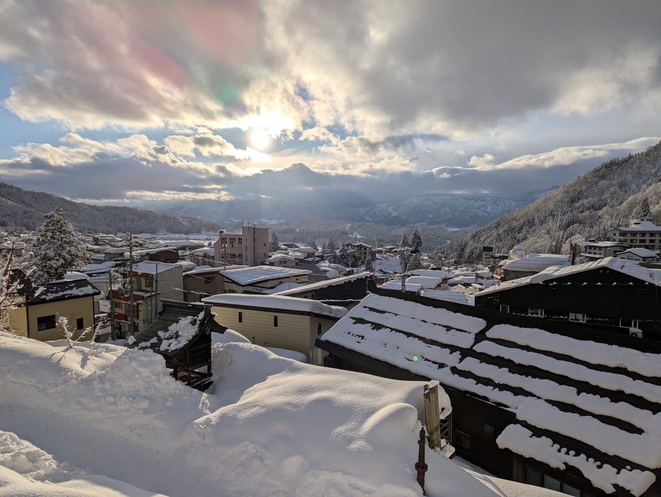 A photo looking out at the town of Nozawa Onsen