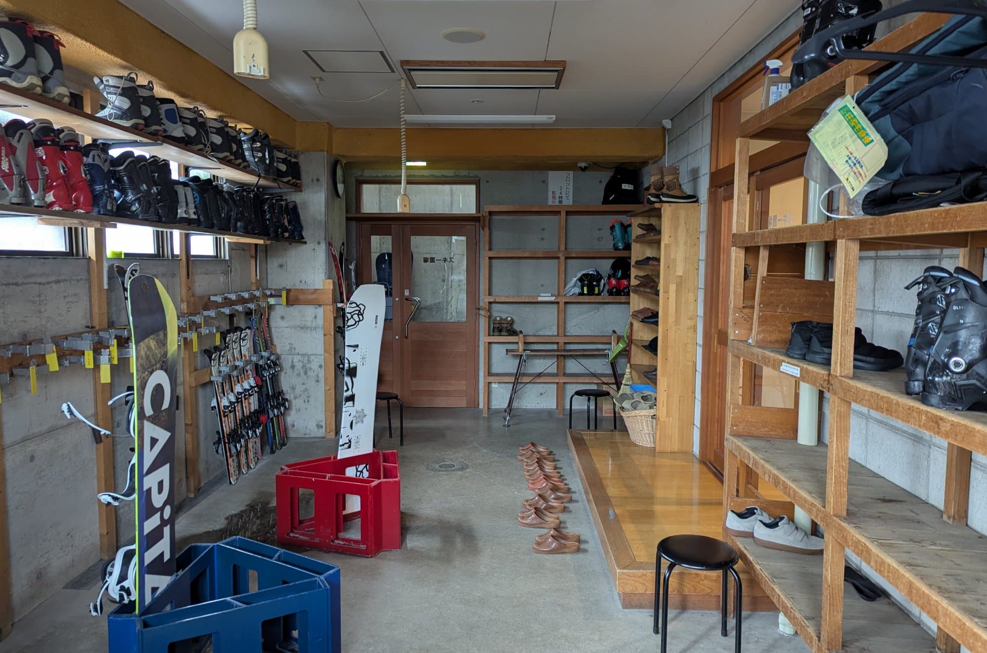 A shot of the ski storage room at the Berg Marukaneya
