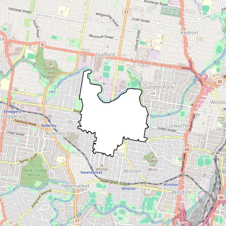 A map of Brisbane with Grange highlighted