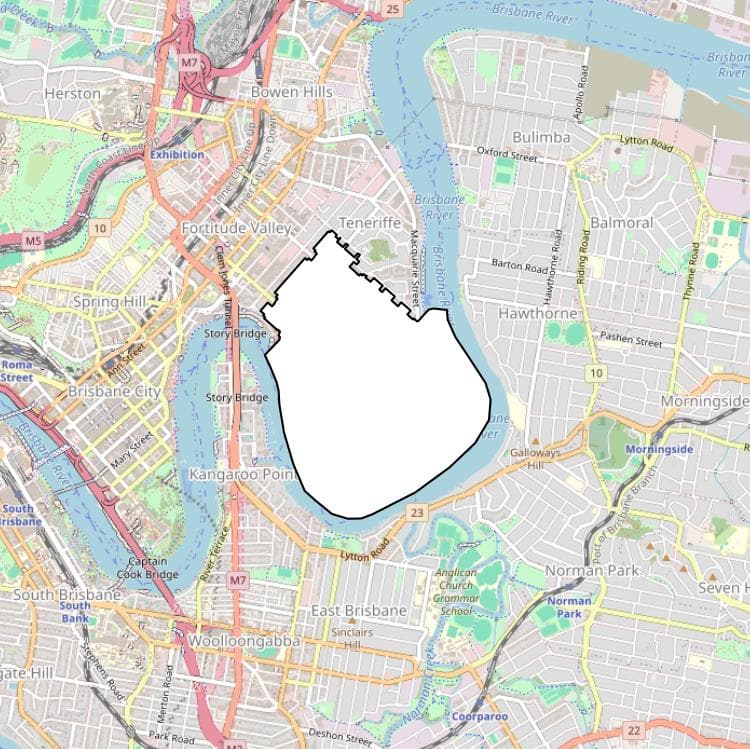 A map of Brisbane with New Farm highlighted