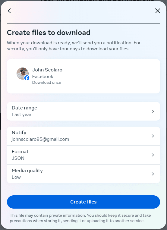 A box full of options including the "date range" option.