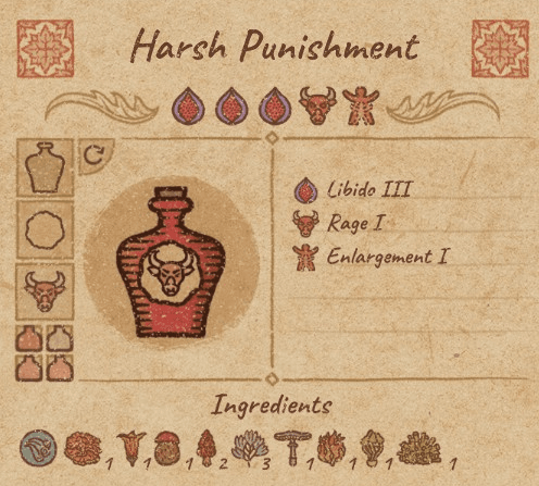 A naughty potion of "harsh punishment" which contains elements of libido, rage, and enlargement.