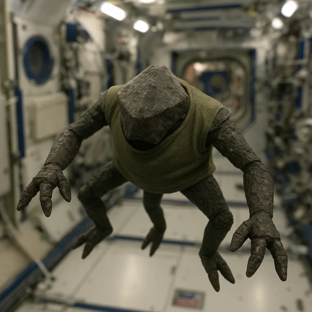 An exceptionally cursed image of "Rocky" with a very suspicious 5th "leg".