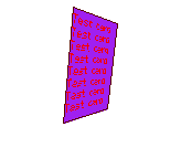 A GIF showing an early prototype tilted card. This card is bright purple and reads "test card" multiple times.