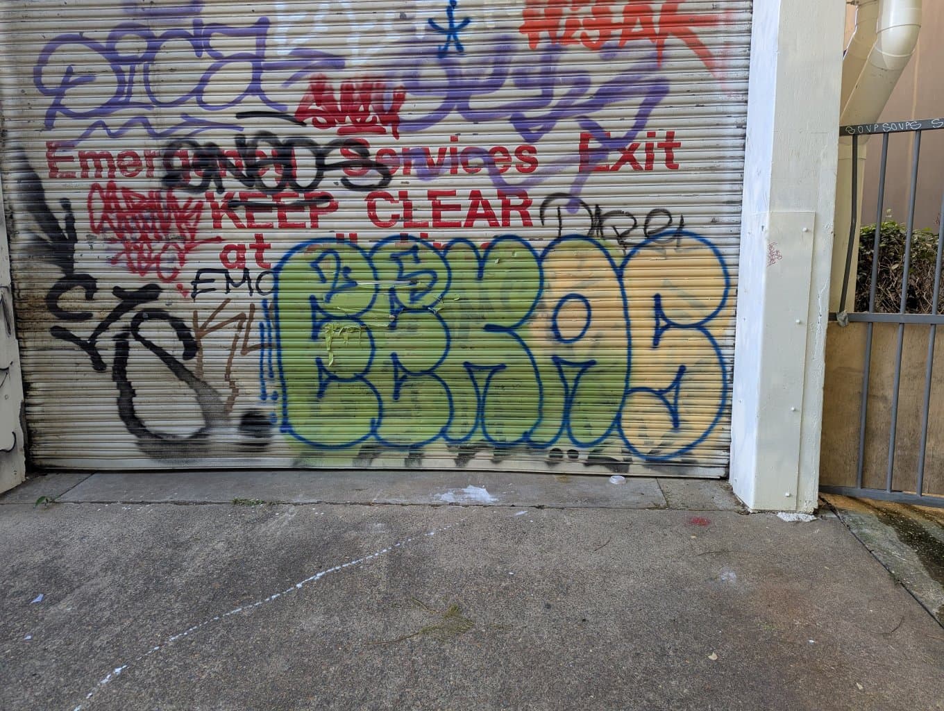 Eekas on a garage door.