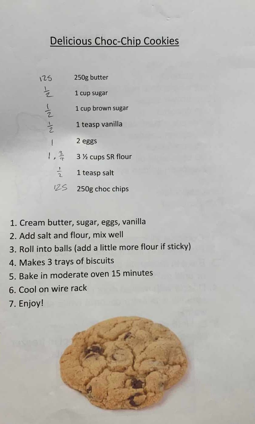 An image of the recipe shown above, but printed out on a piece of paper.